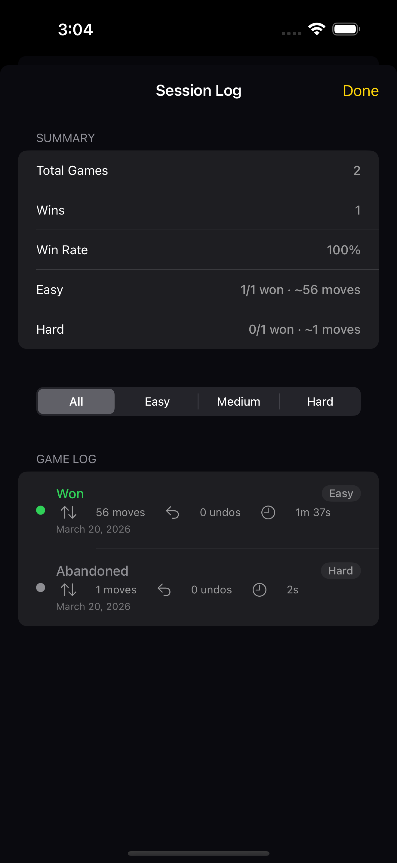 Block Tower Sort game log