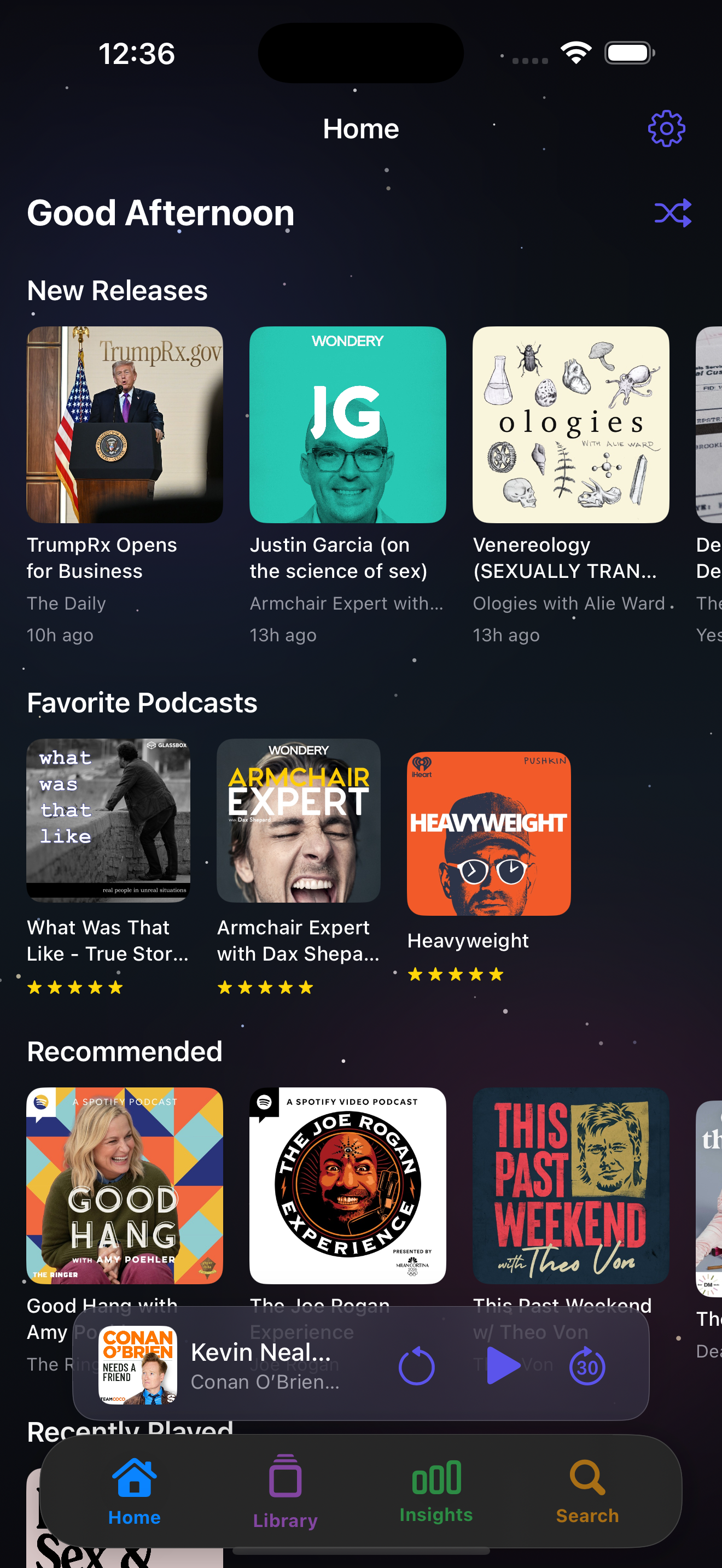 Resonance app showing the podcast listening timeline