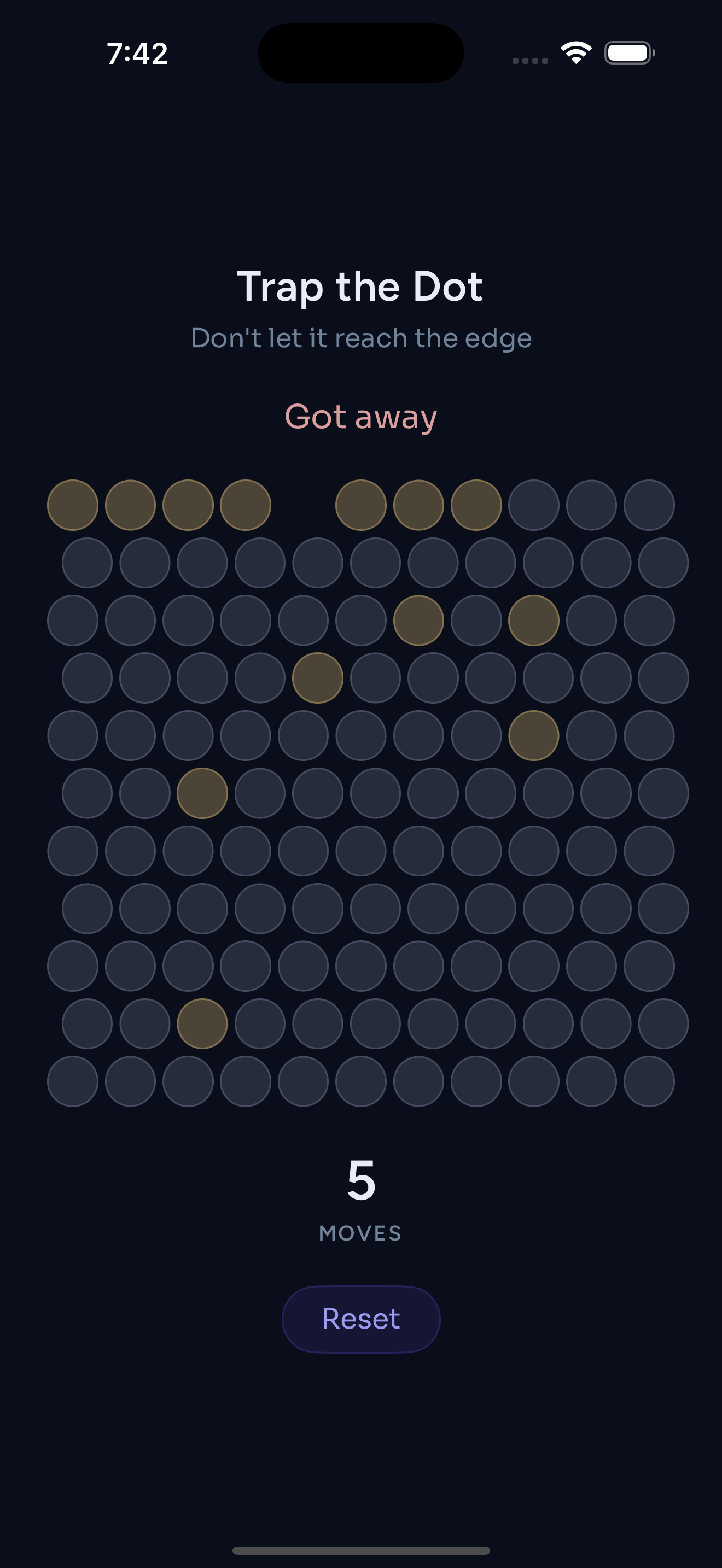 Trap the Dot menu screen